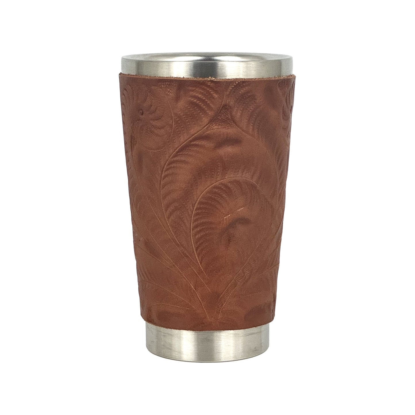 Insulated Stainless‑Steel Cup/Hand‑Tooled Leather