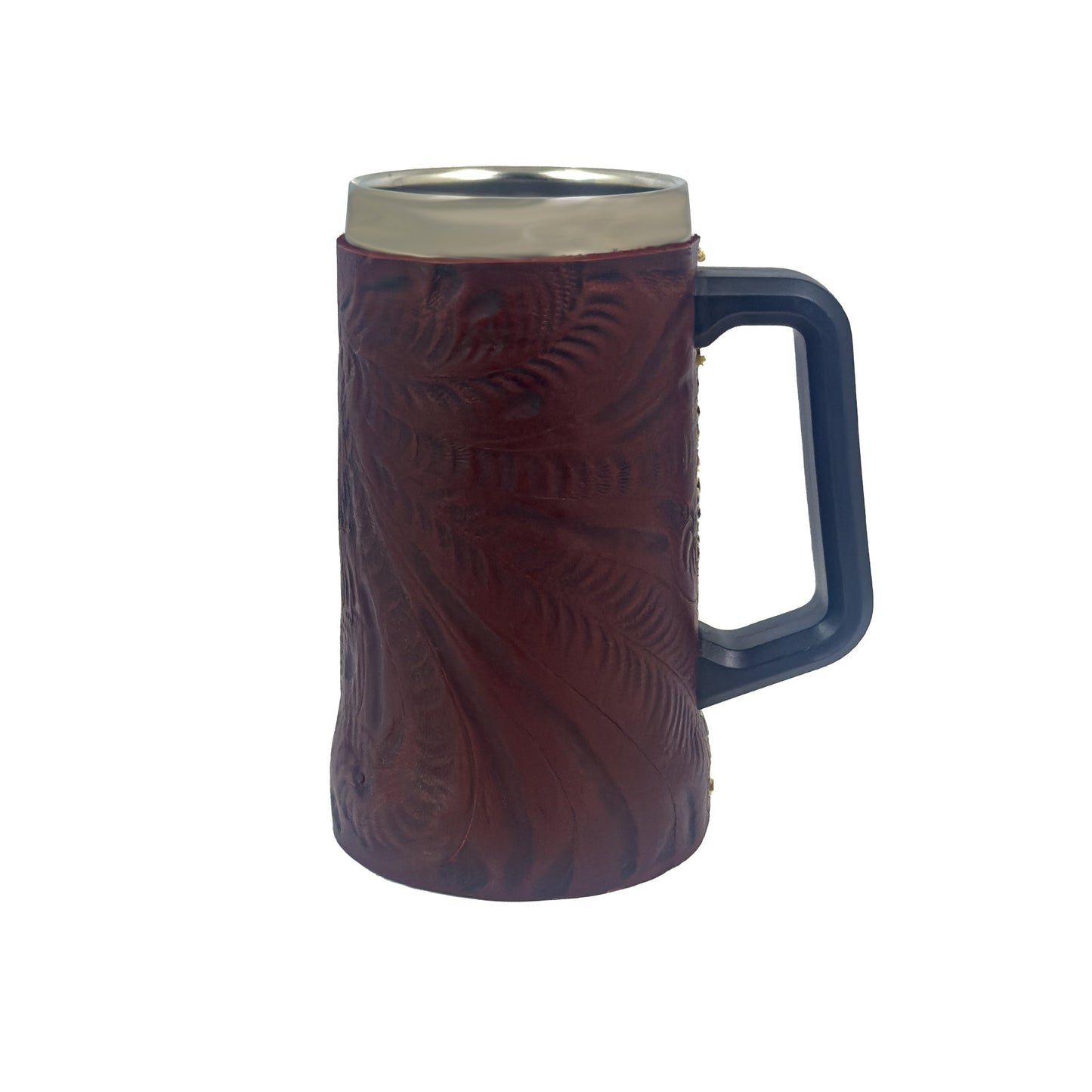 Insulated Stainless Steel Mug/Hand‑Tooled Leather