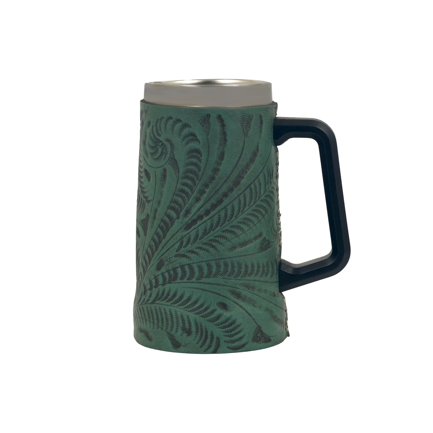 Insulated Stainless Steel Mug/Hand‑Tooled Leather