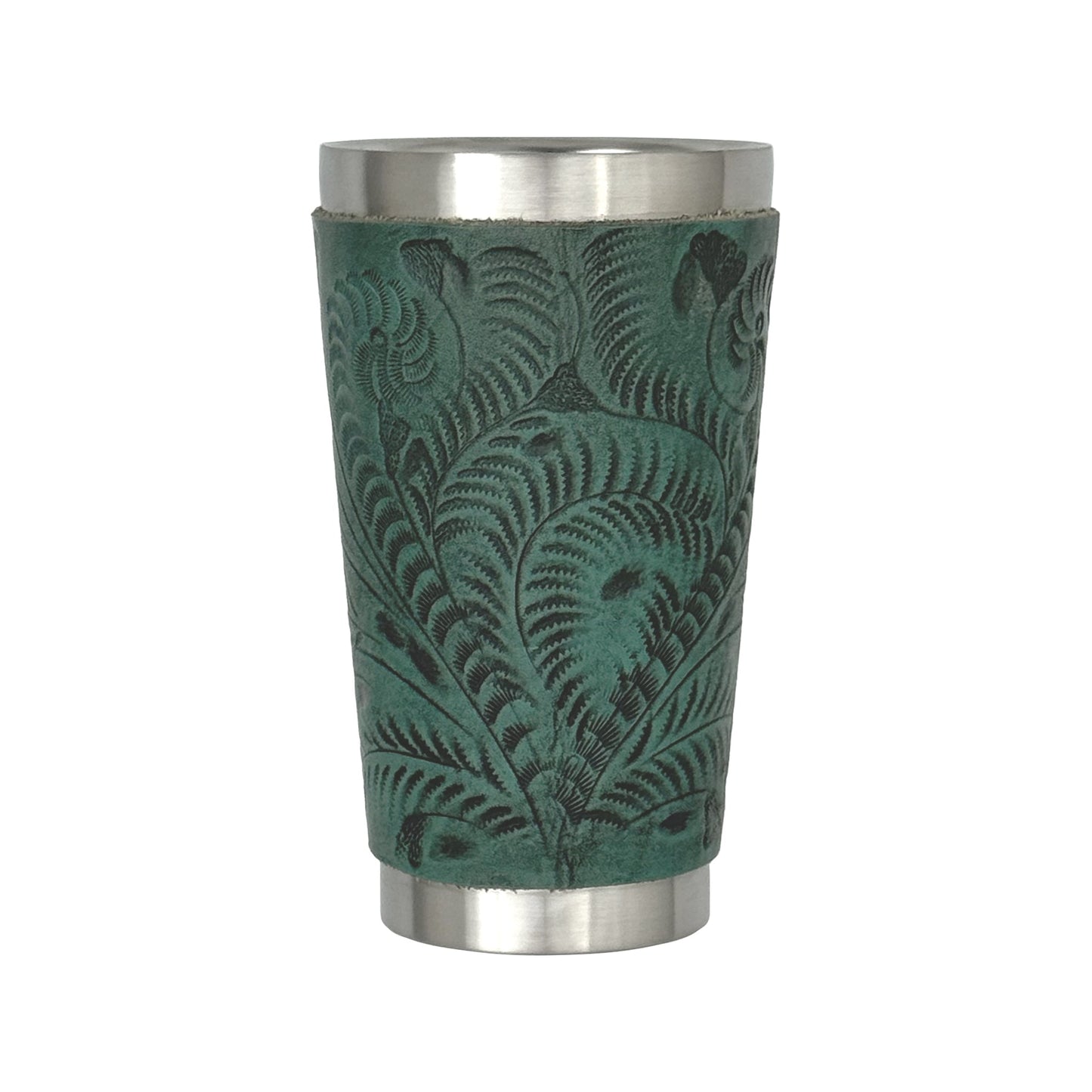 Insulated Stainless‑Steel Cup/Hand‑Tooled Leather