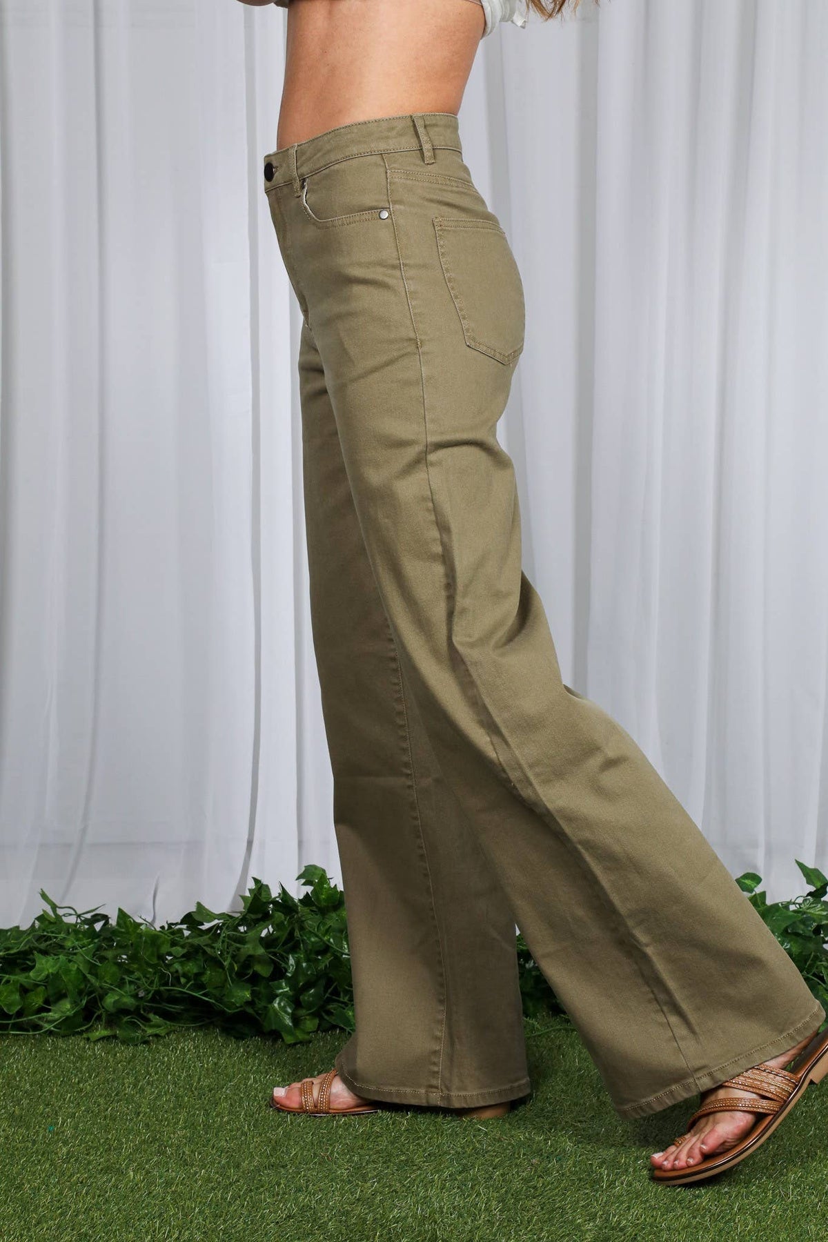 Straight Leg Cotton Pants, Olive