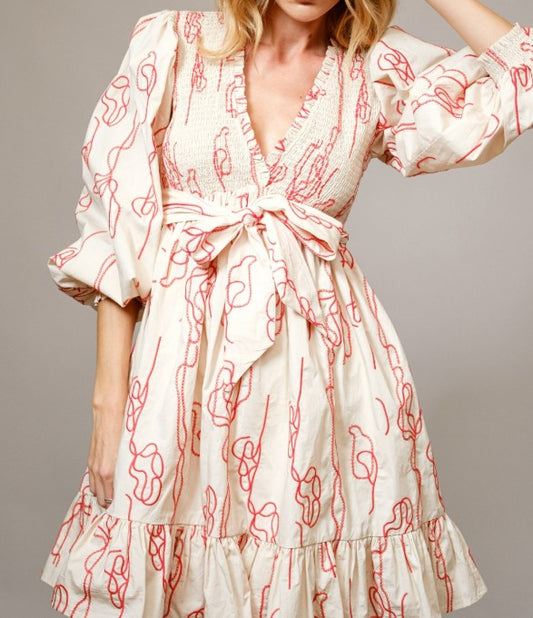 Embroidered Smocked Tiered Dress