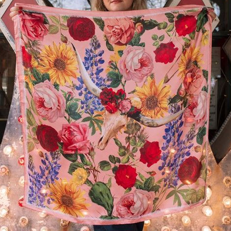 Pink Floral Cowskull Wild Rag