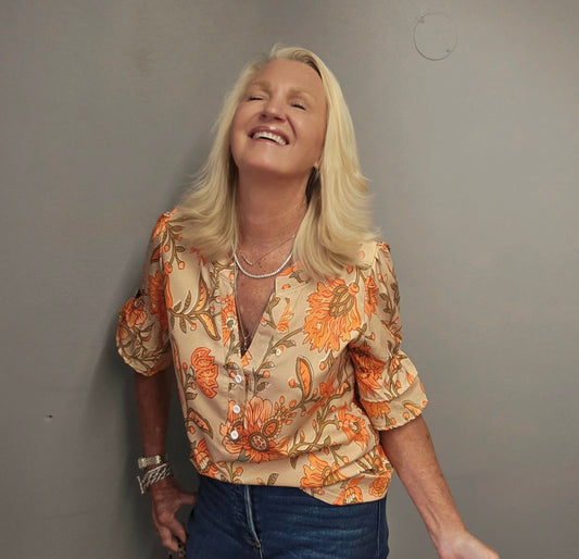 Fall Floral Ruffle Sleeve Blouse