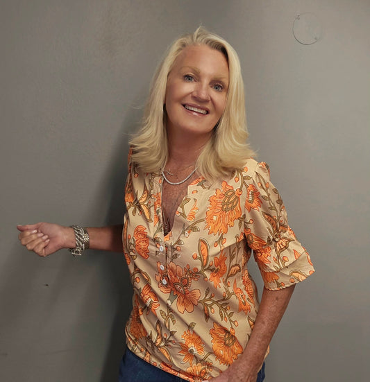 Fall Floral Ruffle Sleeve Blouse