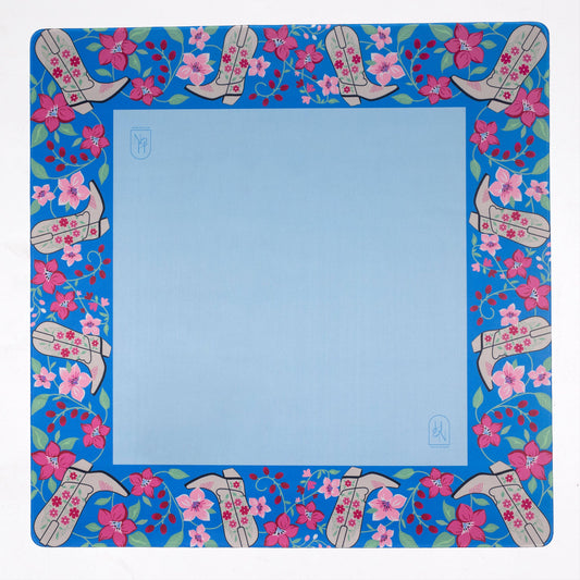 Mahjong Mat, 33" - Blue Cowboy Boot