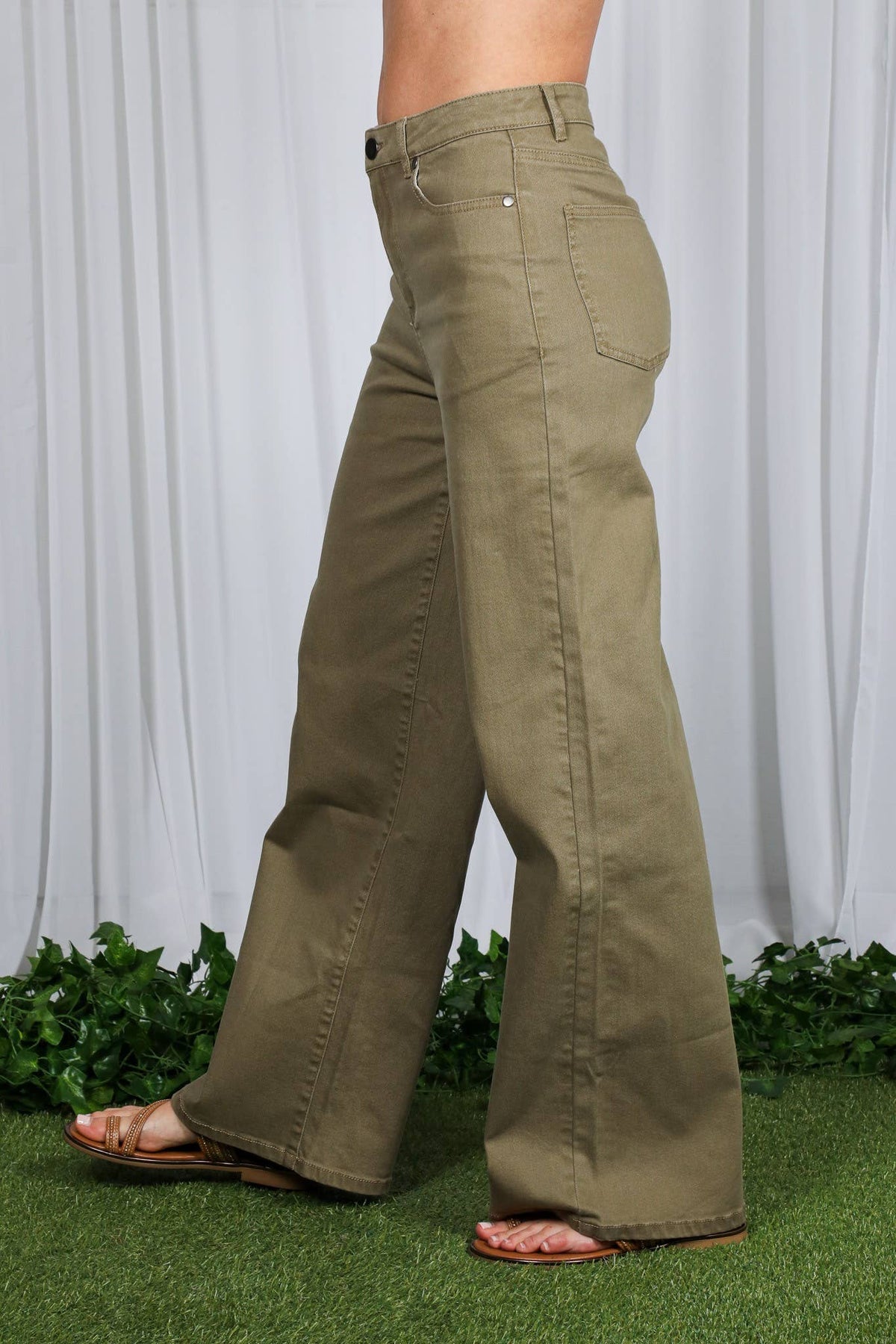 Straight Leg Cotton Pants, Olive