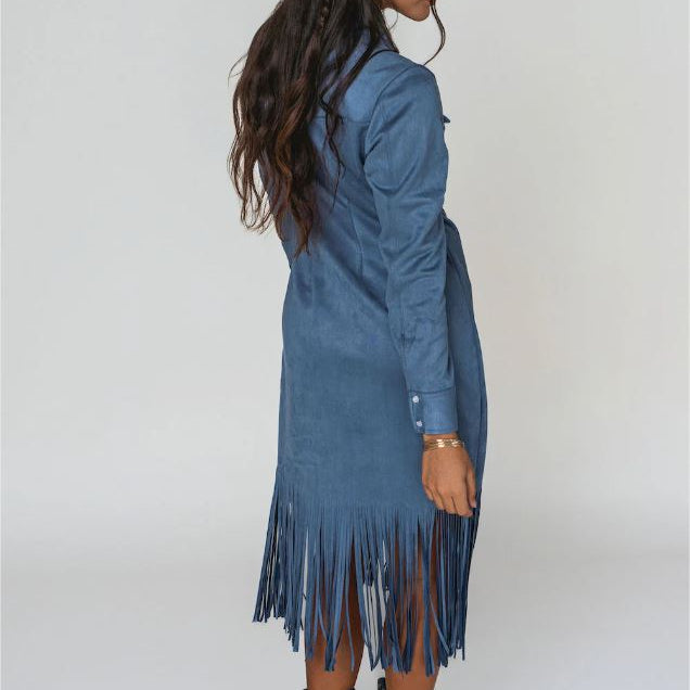 Blue Suede Fringe Duster