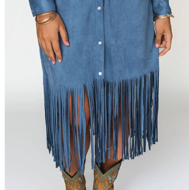 Blue Suede Fringe Duster