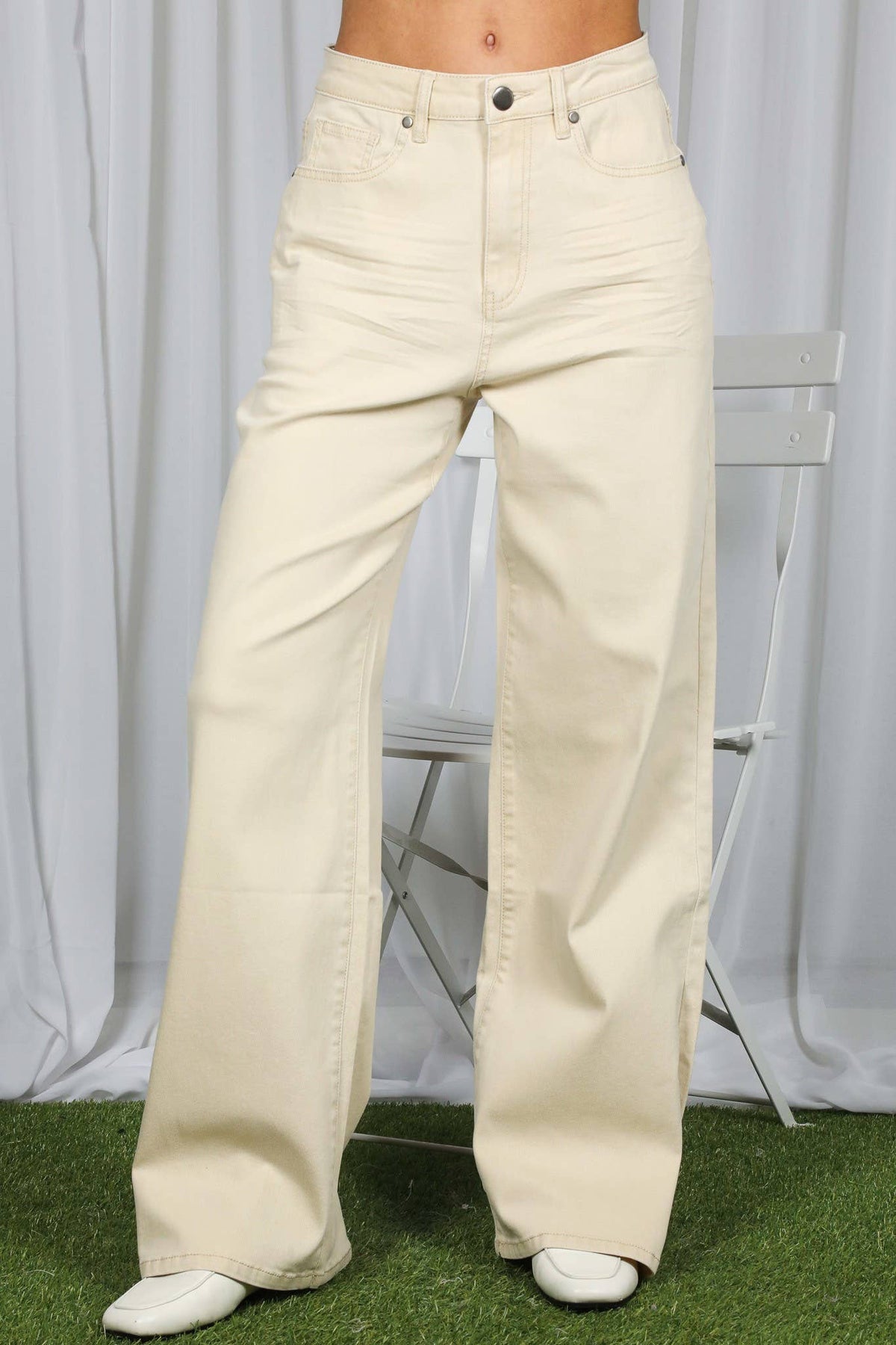 Straight Leg Cotton Pants, Oatmeal