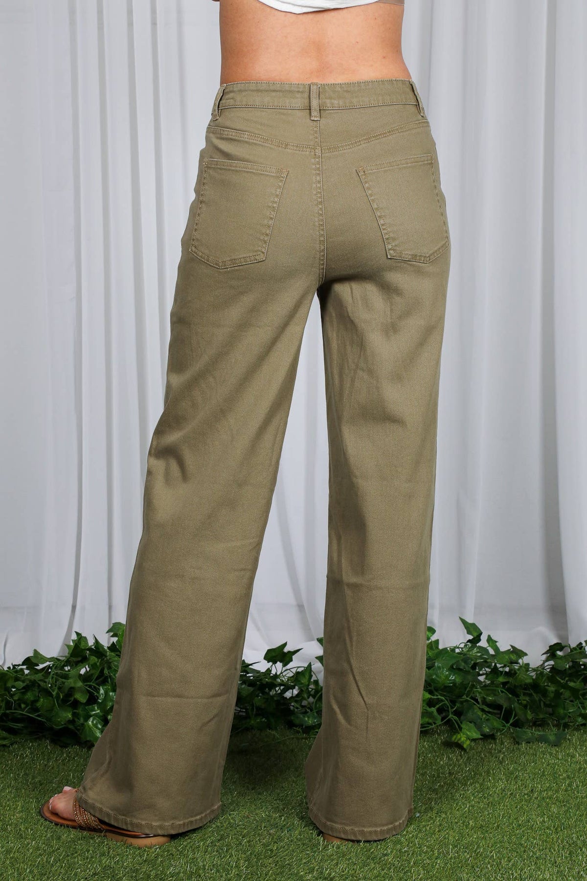 Straight Leg Cotton Pants, Olive