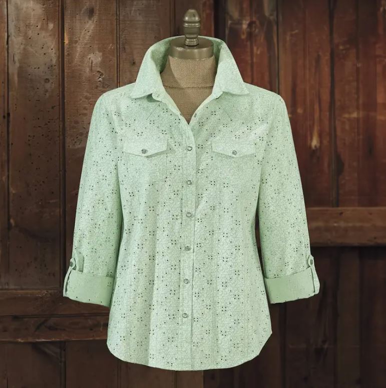 Sage Eyelet Western Snap Shirt