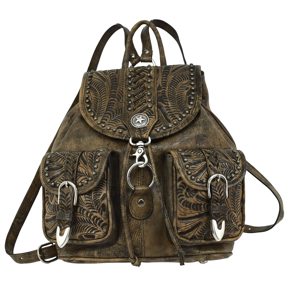 Front Pocket Drawstring Backpack/Genuine Leather