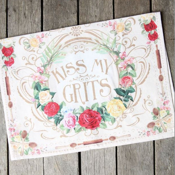 Kiss My Grits Tea Towel