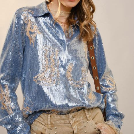 Embroidered Seguin Button Down