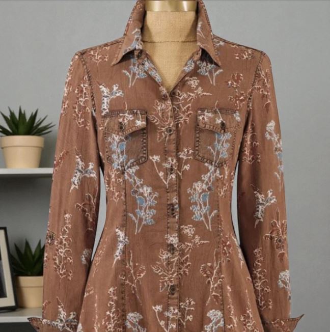 Sandwash Floral Tie-Back Tunic – Brown
