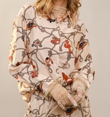 Western Chain Print Blouse